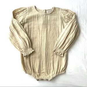 • Illoura the Label Cream Ruched Sleeve Bodysuit •